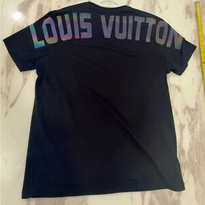 Louis Vuitton Black Tee with Holographic Lettering